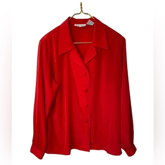 Vintage 80s Regina Porter Retro Bright Red Lightweight Button Up Blouse Size 16 - Picture 1 of 7